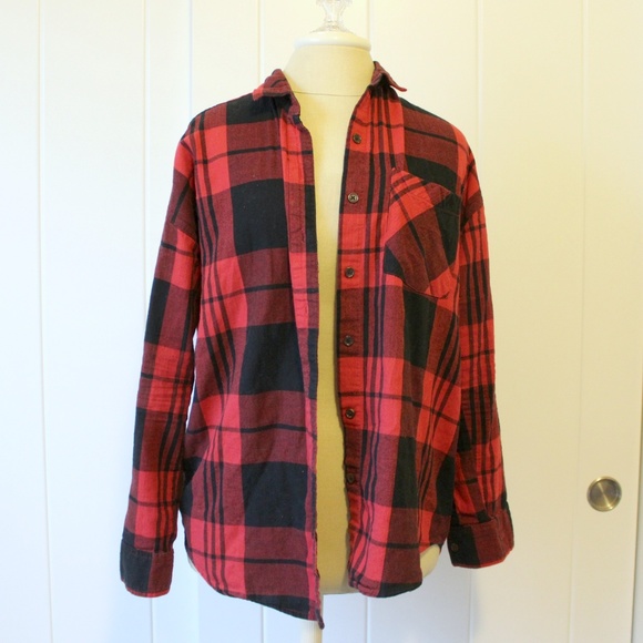 Old Navy Red Black Plaid Button Up Flannel Top S - Picture 1 of 3